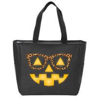 Cute Stylish Pumpkin Face With Glasses Zip Tote Bag