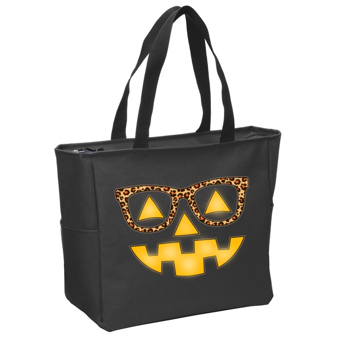 Cute Stylish Pumpkin Face With Glasses Zip Tote Bag