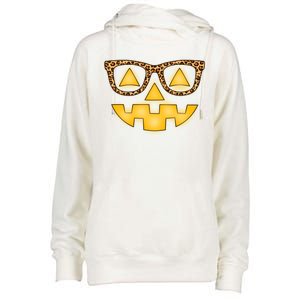 Cute Stylish Pumpkin Face With Glasses Womens Funnel Neck Pullover Hood