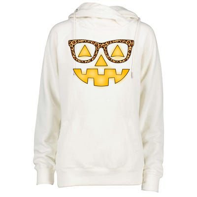 Cute Stylish Pumpkin Face With Glasses Womens Funnel Neck Pullover Hood