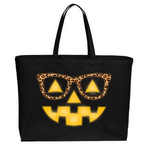 Cute Stylish Pumpkin Face With Glasses Cotton Canvas Jumbo Tote