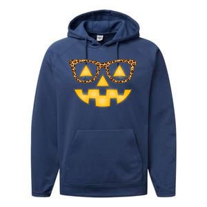 Cute Stylish Pumpkin Face With Glasses Performance Fleece Hoodie