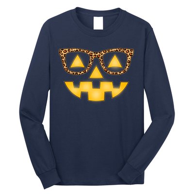 Cute Stylish Pumpkin Face With Glasses Long Sleeve Shirt