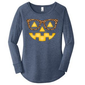 Cute Stylish Pumpkin Face With Glasses Women's Perfect Tri Tunic Long Sleeve Shirt