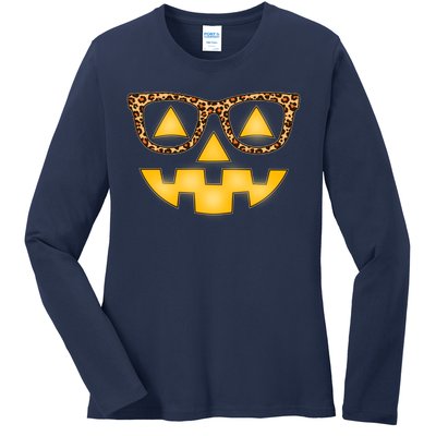 Cute Stylish Pumpkin Face With Glasses Ladies Long Sleeve Shirt