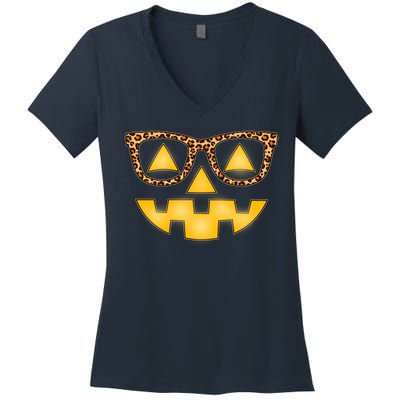 Cute Stylish Pumpkin Face With Glasses Women's V-Neck T-Shirt