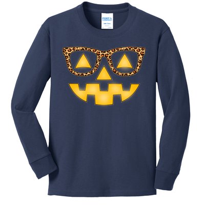 Cute Stylish Pumpkin Face With Glasses Kids Long Sleeve Shirt