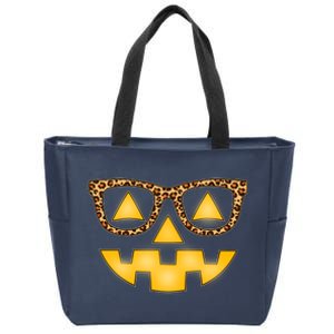 Cute Stylish Pumpkin Face With Glasses Zip Tote Bag