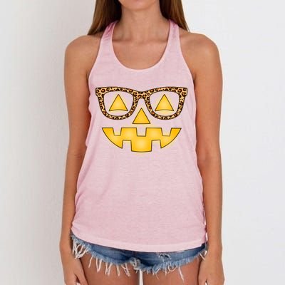 Cute Stylish Pumpkin Face With Glasses Women's Knotted Racerback Tank