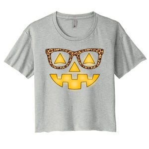 Cute Stylish Pumpkin Face With Glasses Women's Crop Top Tee