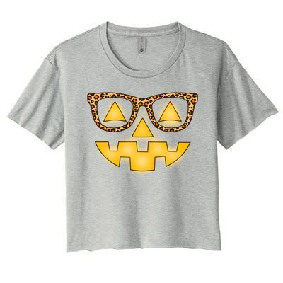 Cute Stylish Pumpkin Face With Glasses Women's Crop Top Tee