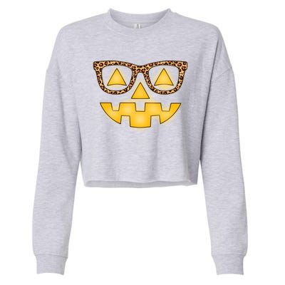 Cute Stylish Pumpkin Face With Glasses Cropped Pullover Crew