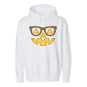 Cute Stylish Pumpkin Face With Glasses Garment-Dyed Fleece Hoodie