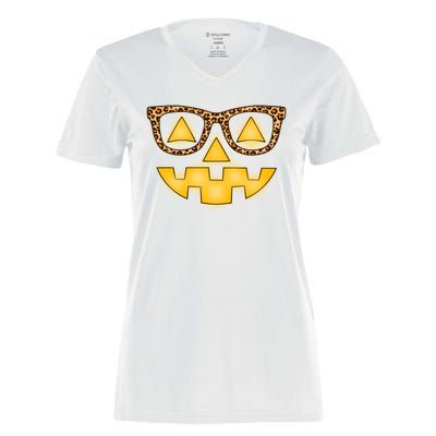 Cute Stylish Pumpkin Face With Glasses Women's Momentum V-Neck T-Shirt