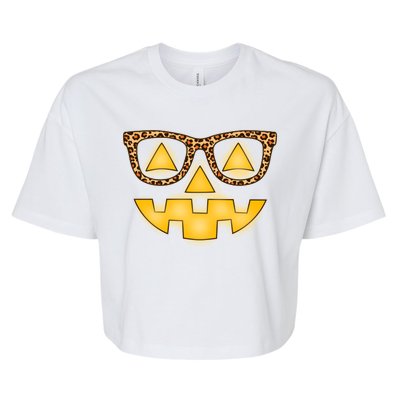 Cute Stylish Pumpkin Face With Glasses Bella+Canvas Jersey Crop Tee