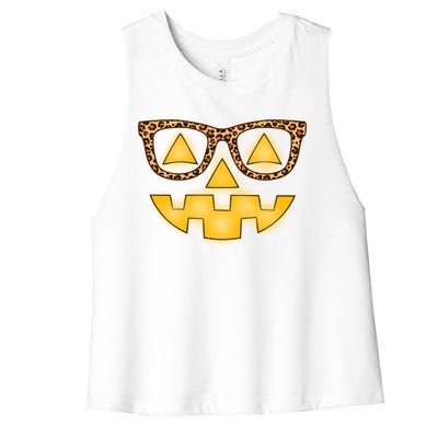 Cute Stylish Pumpkin Face With Glasses Women's Racerback Cropped Tank