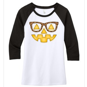 Cute Stylish Pumpkin Face With Glasses Women's Tri-Blend 3/4-Sleeve Raglan Shirt