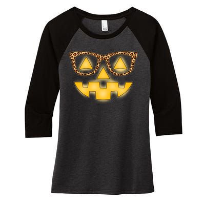 Cute Stylish Pumpkin Face With Glasses Women's Tri-Blend 3/4-Sleeve Raglan Shirt