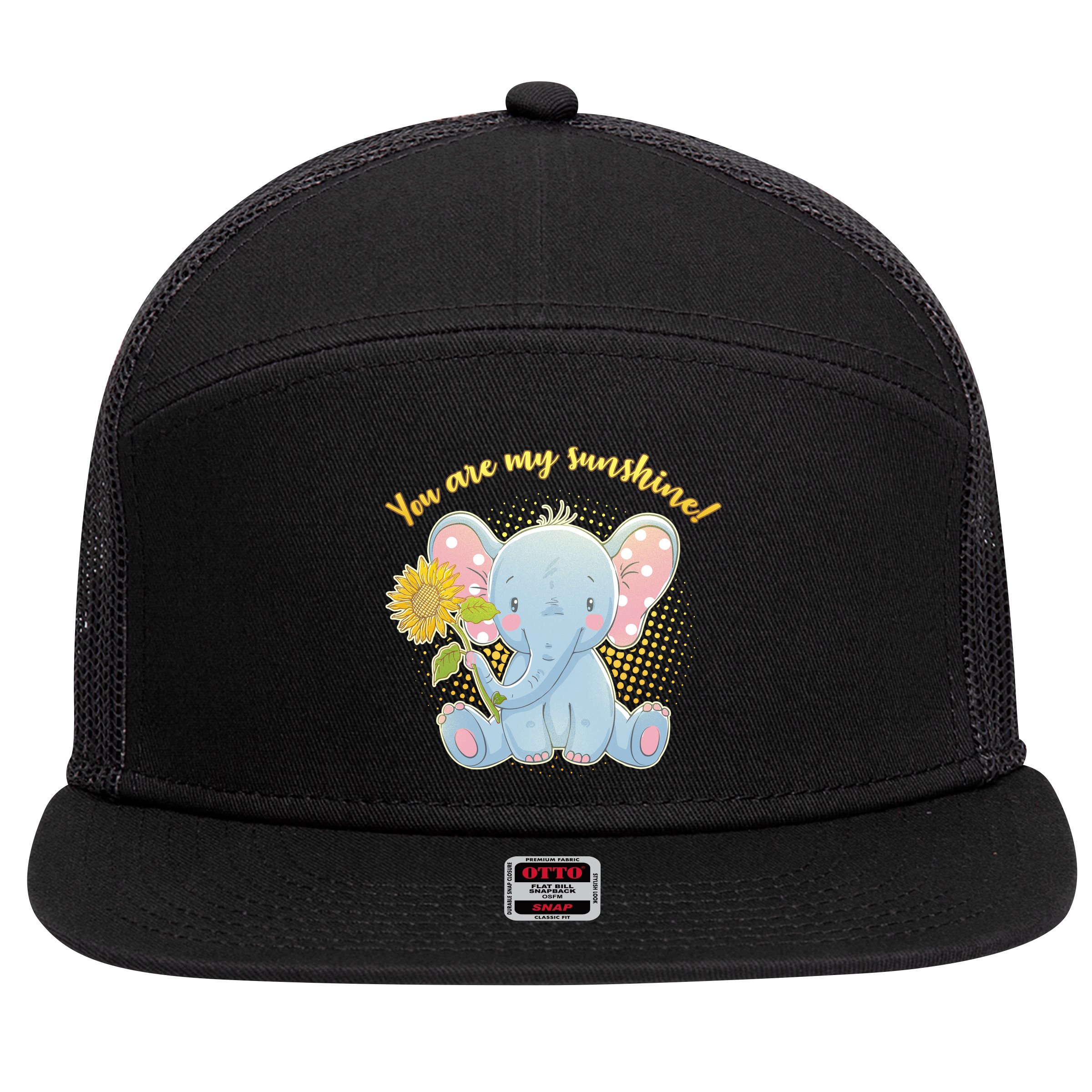 Cute Sunflower Elephant Sunshine  7 Panel Mesh Trucker Snapback Hat
