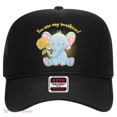 Cute Sunflower Elephant Sunshine  High Crown Mesh Back Trucker Hat