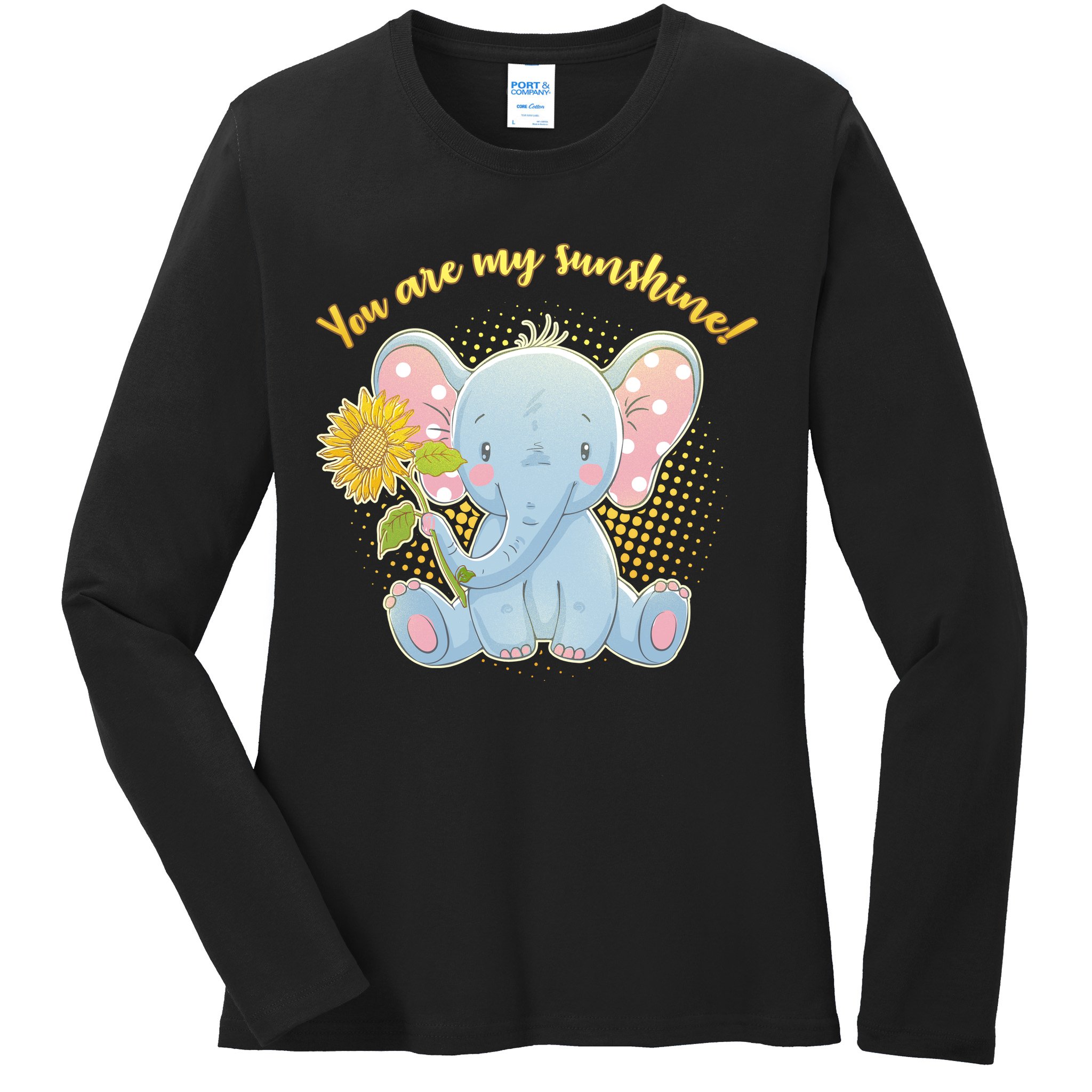 Cute Sunflower Elephant Sunshine  Ladies Long Sleeve Shirt