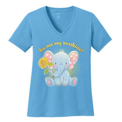 Cute Sunflower Elephant Sunshine  Women's V-Neck T-Shirt