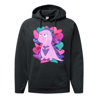 Cute T-Rex Valentine Full Of Hearts Performance Fleece Hoodie