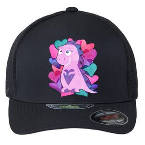 Cute T-Rex Valentine Full Of Hearts Flexfit Unipanel Trucker Cap