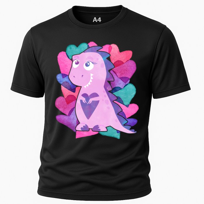 Cute T-Rex Valentine Full Of Hearts Cooling Performance Crew T-Shirt