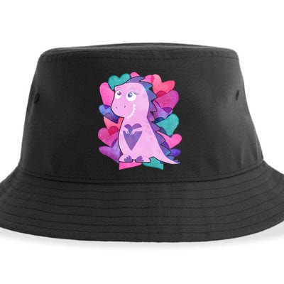 Cute T-Rex Valentine Full Of Hearts Sustainable Bucket Hat