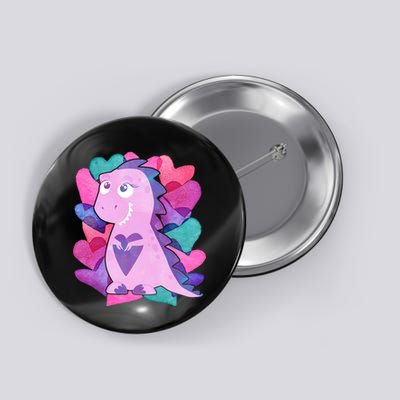 Cute T-Rex Valentine Full Of Hearts Button