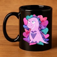 Cute T-Rex Valentine Full Of Hearts 11oz C Handle Ceramic Mug