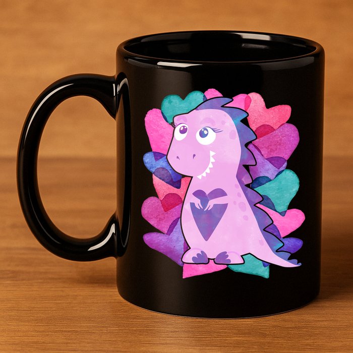 Cute T-Rex Valentine Full Of Hearts 11oz C Handle Ceramic Mug