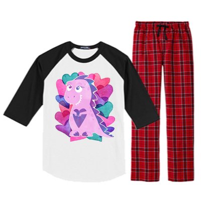 Cute T-Rex Valentine Full Of Hearts Raglan Sleeve Pajama Set