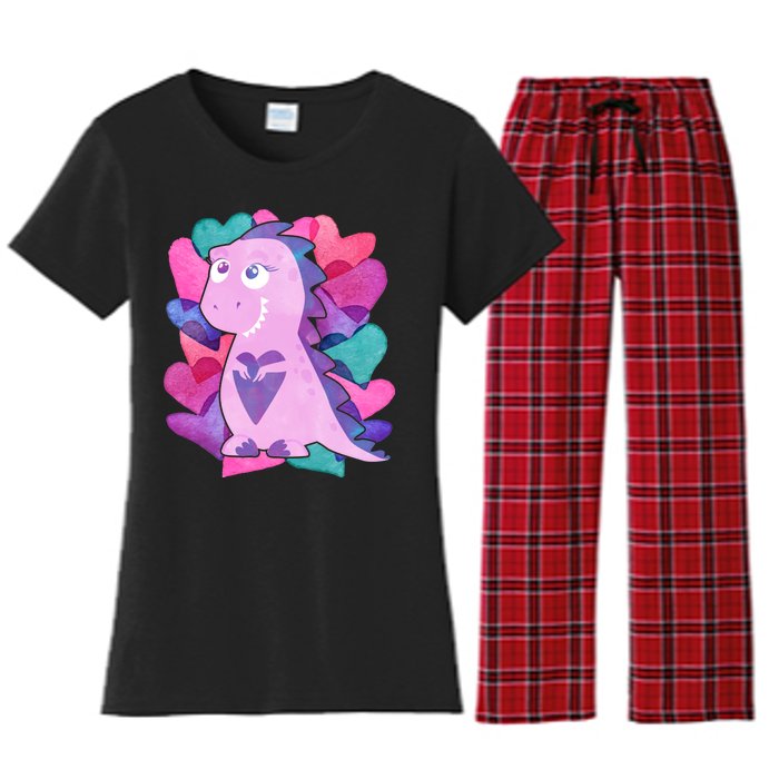 Cute T-Rex Valentine Full Of Hearts Women's Flannel Pajama Set