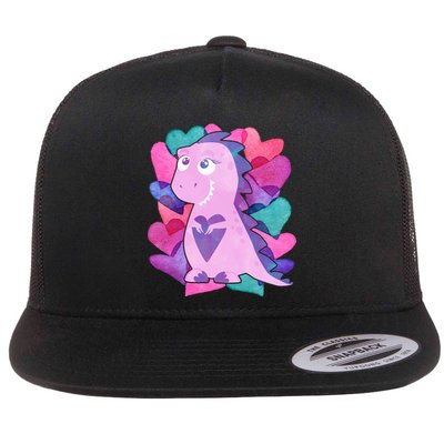 Cute T-Rex Valentine Full Of Hearts Flatbill Hat