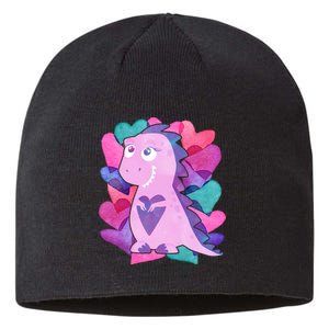 Cute T-Rex Valentine Full Of Hearts Sustainable Beanie