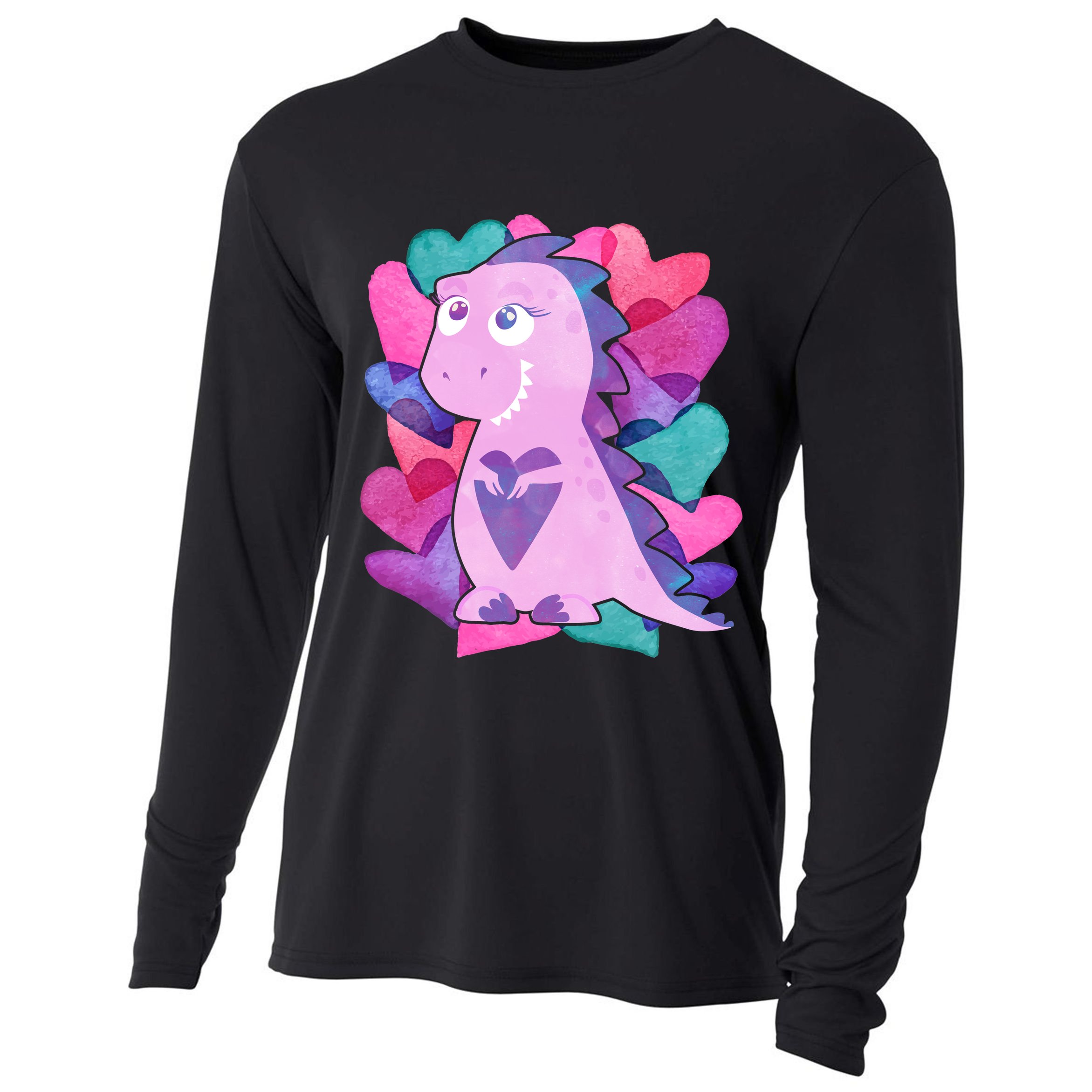 Cute T-Rex Valentine Full Of Hearts Cooling Performance Long Sleeve Crew