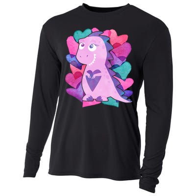 Cute T-Rex Valentine Full Of Hearts Cooling Performance Long Sleeve Crew