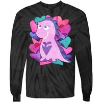 Cute T-Rex Valentine Full Of Hearts Tie-Dye Long Sleeve Shirt