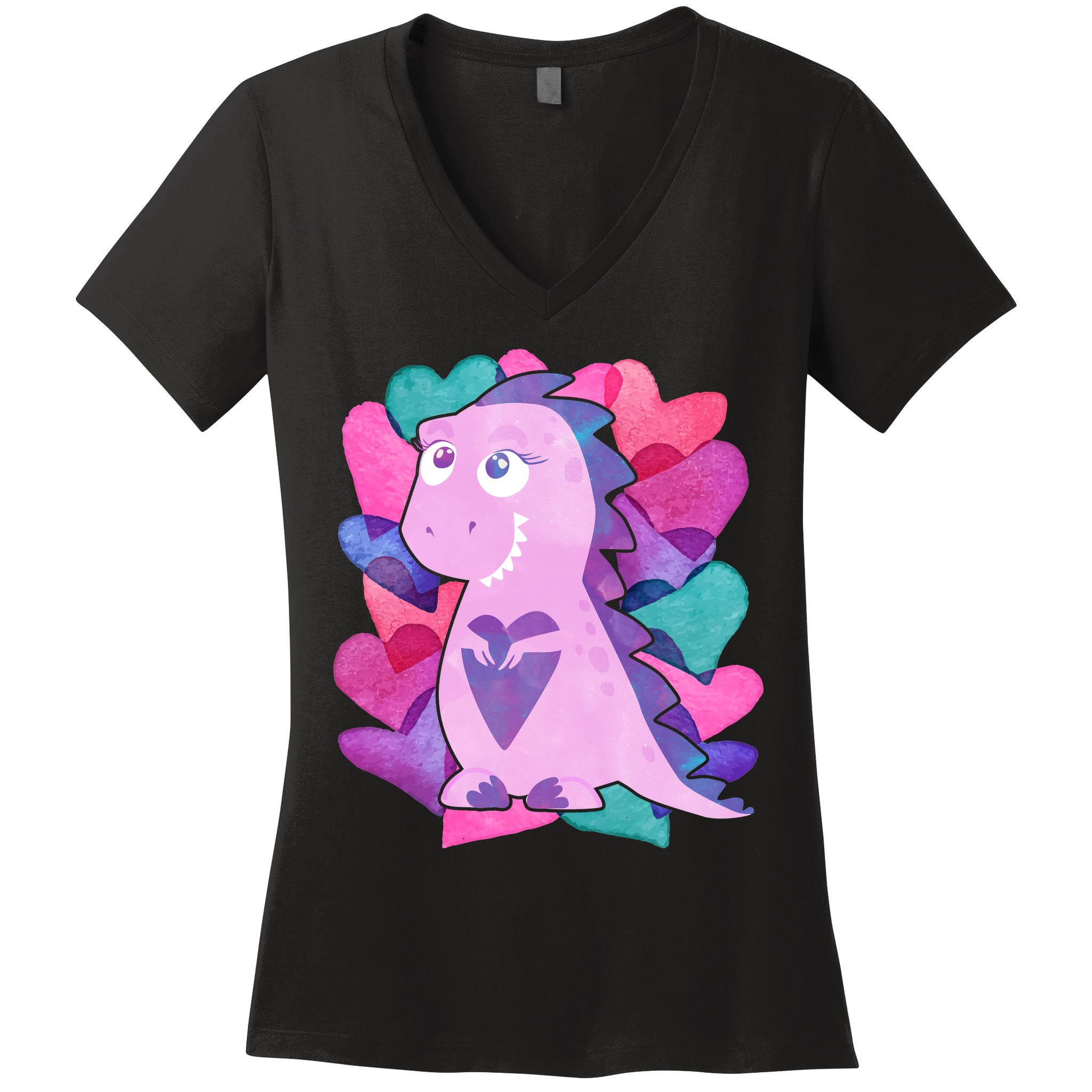 Cute T-Rex Valentine Full Of Hearts Women's V-Neck T-Shirt