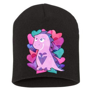 Cute T-Rex Valentine Full Of Hearts Short Acrylic Beanie