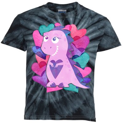 Cute T-Rex Valentine Full Of Hearts Kids Tie-Dye T-Shirt