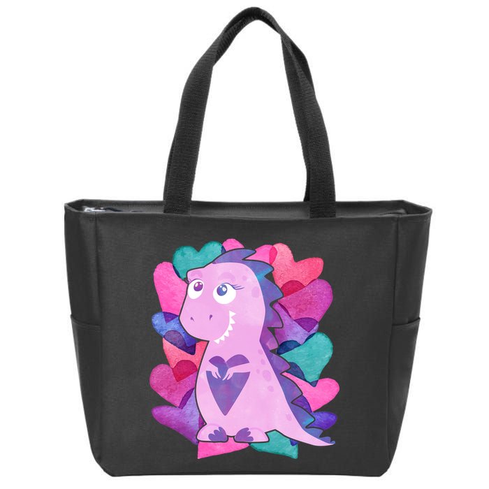 Cute T-Rex Valentine Full Of Hearts Zip Tote Bag