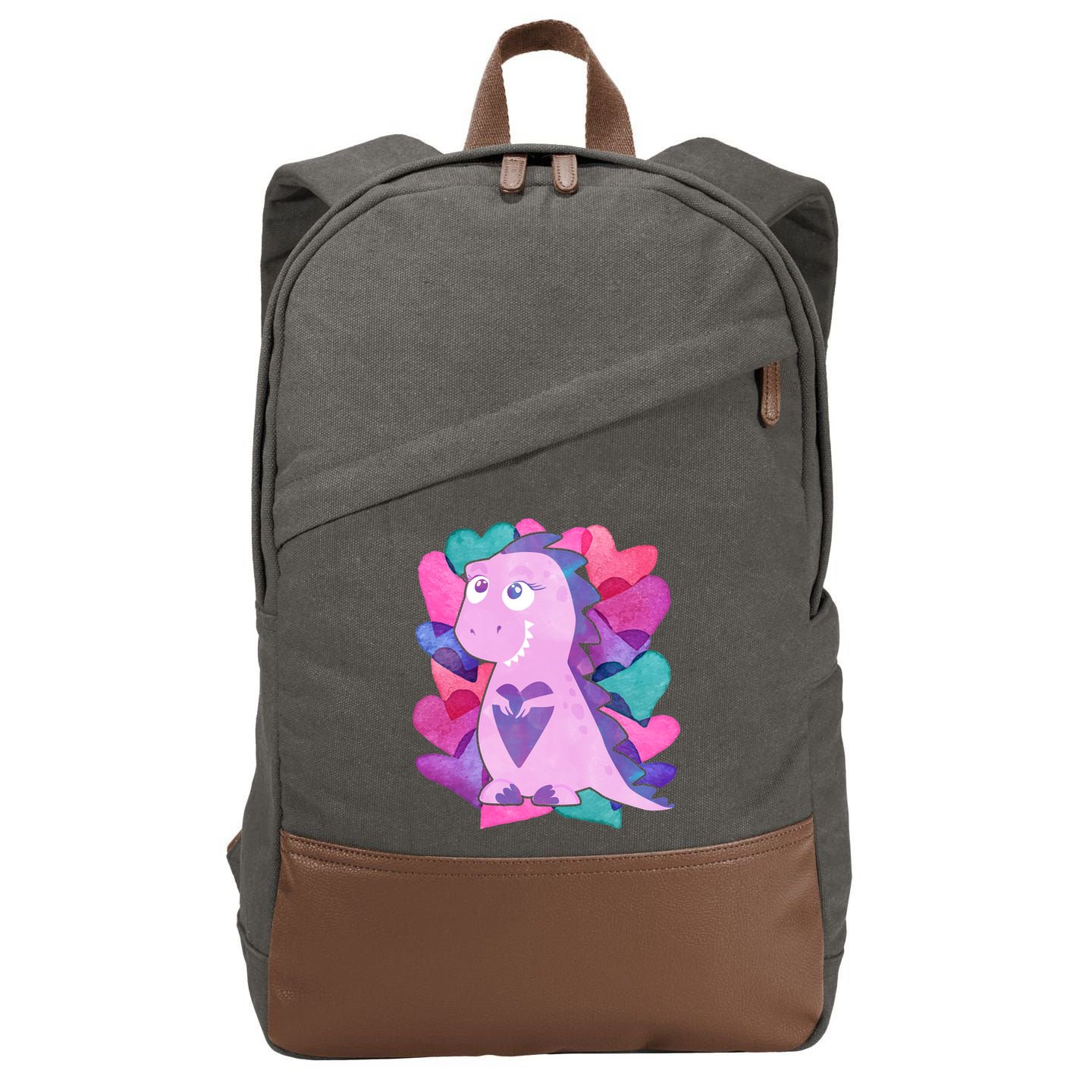 Cute T-Rex Valentine Full Of Hearts Cotton Canvas Backpack