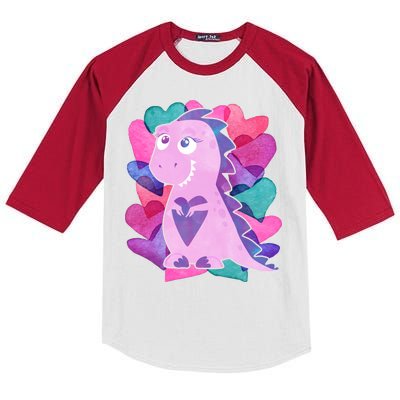 Cute T-Rex Valentine Full Of Hearts Kids Colorblock Raglan Jersey