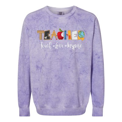 Cute Teacher Teach Love Inspire  Colorblast Crewneck Sweatshirt