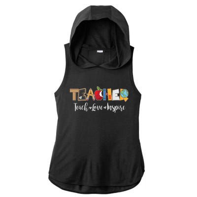 Cute Teacher Teach Love Inspire  Ladies PosiCharge Tri-Blend Wicking Draft Hoodie Tank