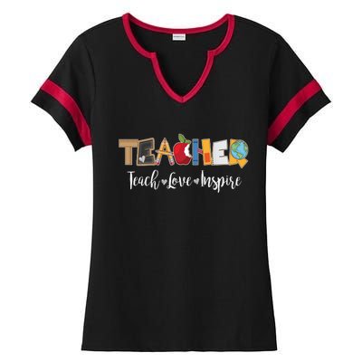 Cute Teacher Teach Love Inspire  Ladies Halftime Notch Neck Tee