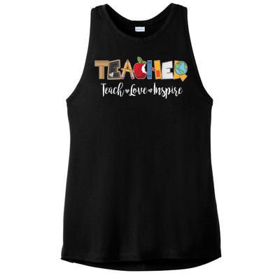 Cute Teacher Teach Love Inspire  Ladies PosiCharge Tri-Blend Wicking Tank